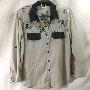 Vintage 80s Tap & Co. Oversized Blouse Floral Stripe Poly/Cotton Made USA Sz 18